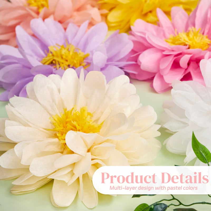 Easy Joy 12PCS Colorful Daisy Tissue Paper Pom Poms Daisy Themed Party Decoration Multicolored Flowers Decorations Daisy Hanging Deco for 1st Birthday Baby Shower Wedding Wall Classroom - Image 3